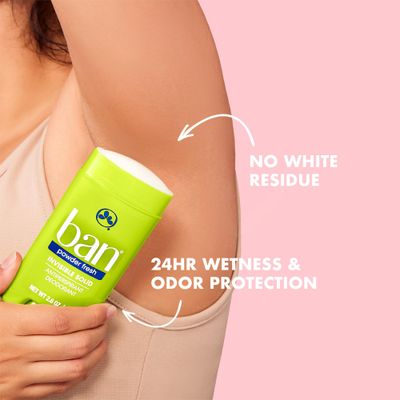 Ban Invisible Solid Antiperspirant Deodorant for Women and Men, 24-Hour Underarm Odor &amp; Sweat Protection, Powder Fresh, 2.6 Oz, Pack of 4