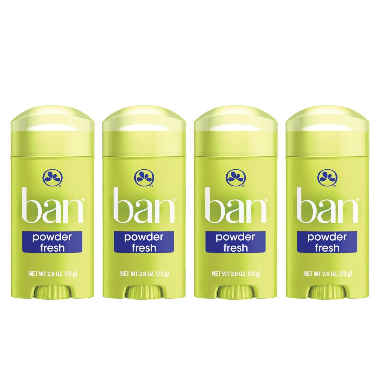 Ban Invisible Solid Antiperspirant Deodorant for Women and Men, 24-Hour Underarm Odor &amp; Sweat Protection, Powder Fresh, 2.6 Oz, Pack of 4