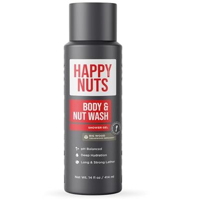 HAPPY NUTS Big Wood Body and Nut Wash - Moisturizing Men&#39;s Shower Gel, Bodywash with Deep Cleanse for Sensitive Skin - Men&#39;s Body Soap