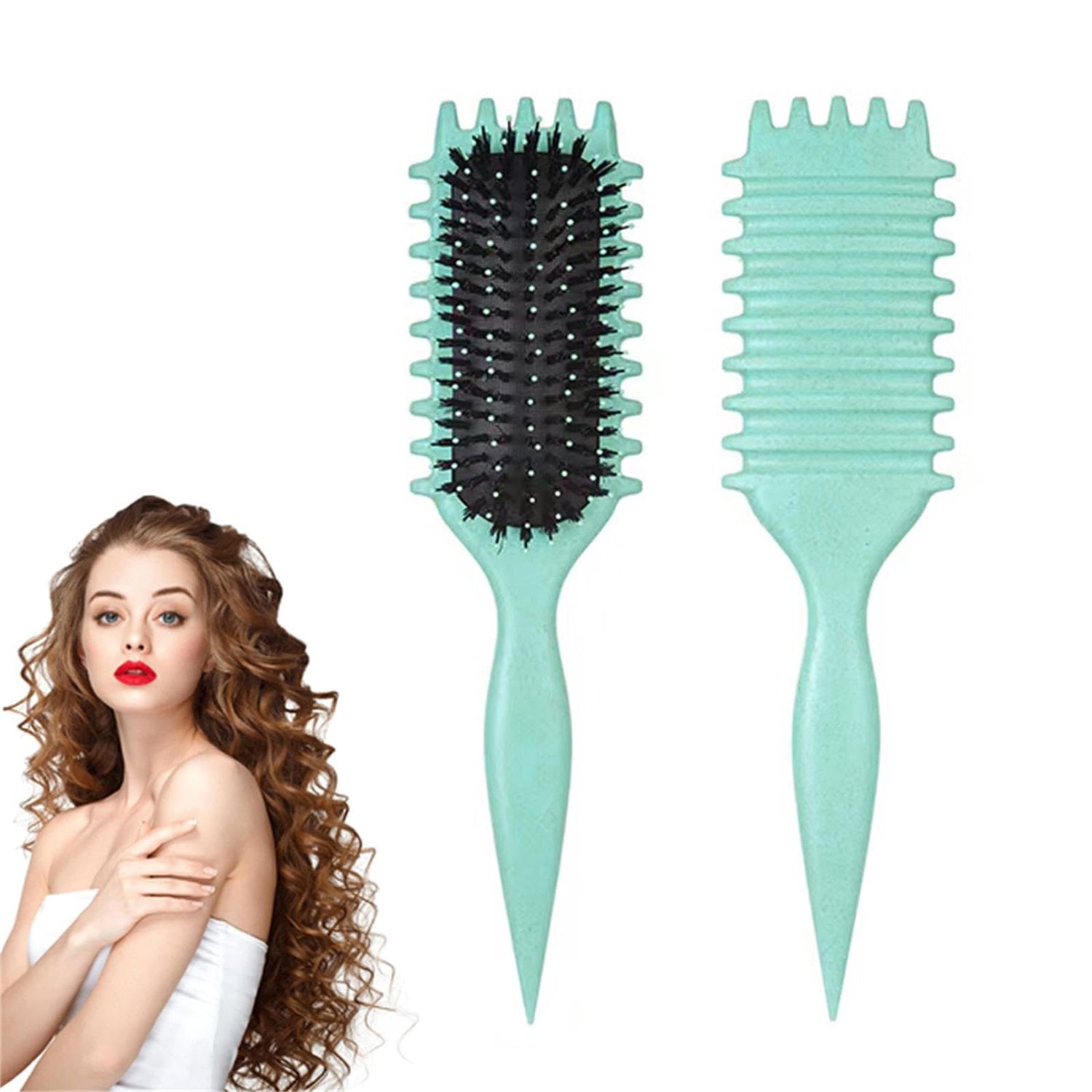 iDAOLI Curl Defining Hair Brush, 2024 Flash Boar Bristle Styling Brush for Curly Hair, Shaping &amp; Defining Curls for Women, Green)