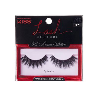 KISS Lash Couture 5th Avenue Collection False Eyelashes with Handcrafted Silk-Like Fibers, Reusable, Contact Lens Friendly, Style &#39;Splendor&#39;, Includes Adhesive lash glue and 1 Pair Fake Lashes Black