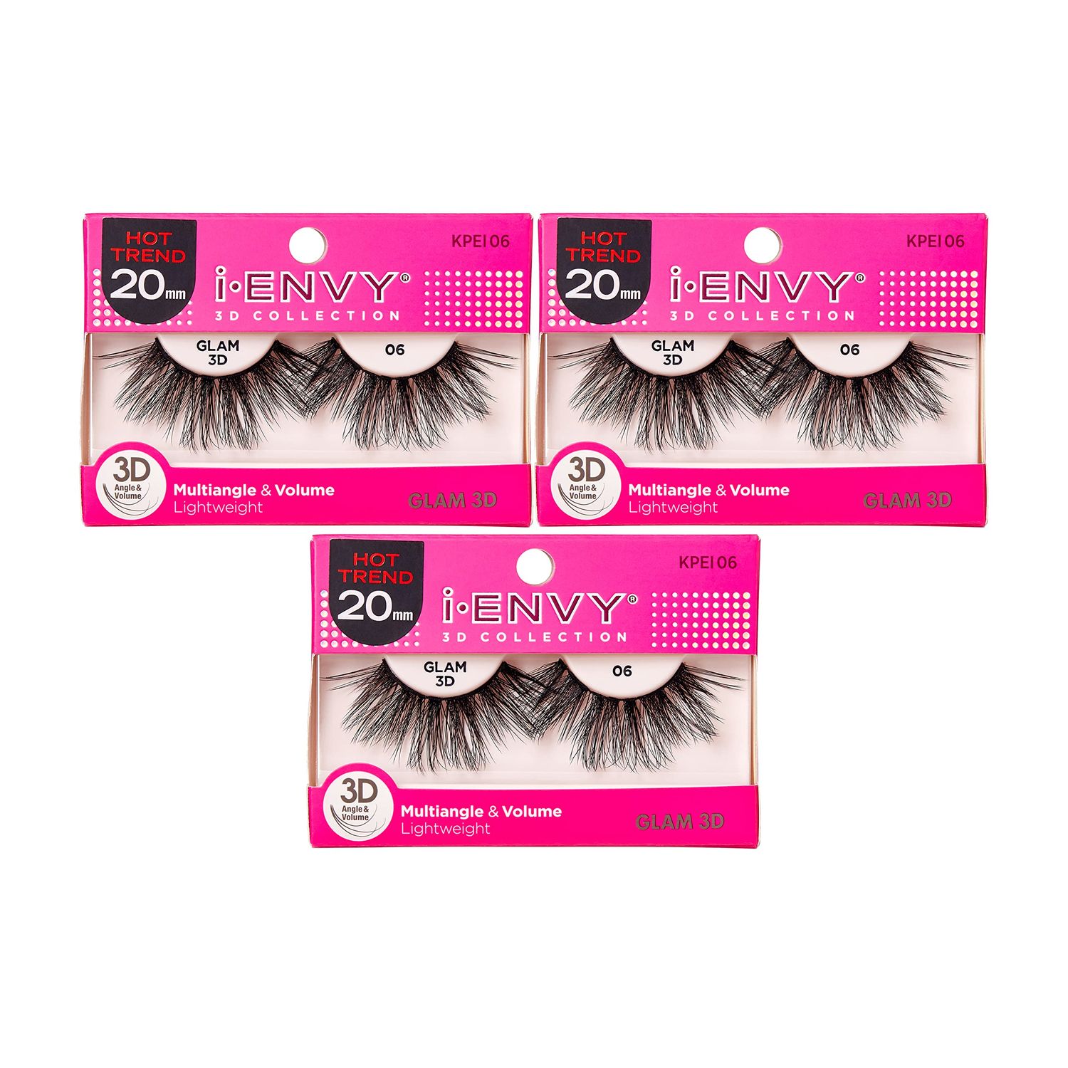 i-Envy 3D Lash Glam Collection Multi-angle &amp; Volume False Eyelash (3 PACK, KPEI06)