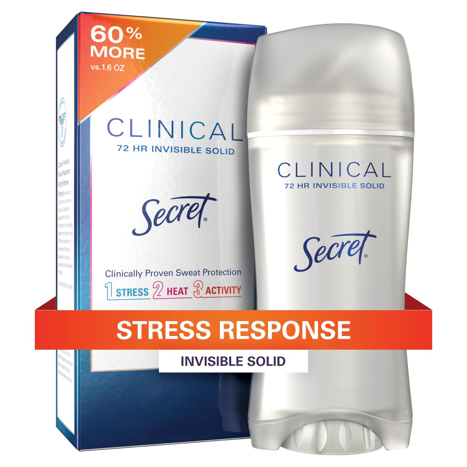 Secret Deodorant and Antiperspirant Clinical Strength for Women, Stress Response, 3X Stress Sweat Protection, PH Balancing Minerals, Invisible Solid, 2.6 oz