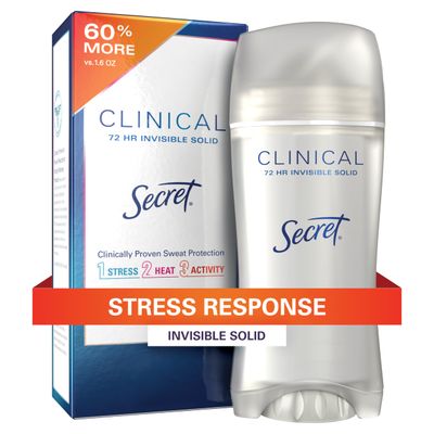 Secret Deodorant and Antiperspirant Clinical Strength for Women, Stress Response, 3X Stress Sweat Protection, PH Balancing Minerals, Invisible Solid, 2.6 oz