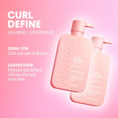 MONDAY HAIRCARE Curl Define Shampoo  Conditioner Set (2 Pack) 12oz Each, Nourishing Curls, Tames Frizz, Enhances Shine with Coconut Oil and Shea Butter, 100% Recyclable Bottles
