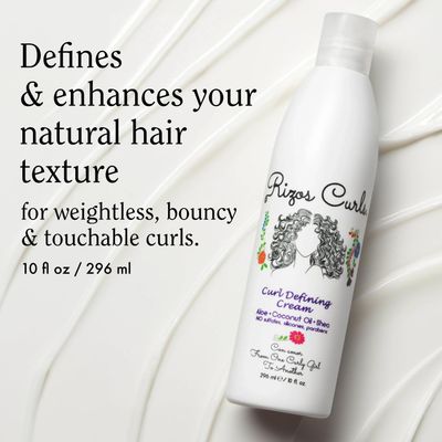 Rizos Curls Curl Defining Cream, Enhance Waves, Curls &amp; Coils, Soft Hold Weightless Volume, Moisturizing Frizz-Free Shine with Aloe Vera, Coconut Oil &amp; Shea Butter, All Curl Patterns 2a - 4c, 10 oz