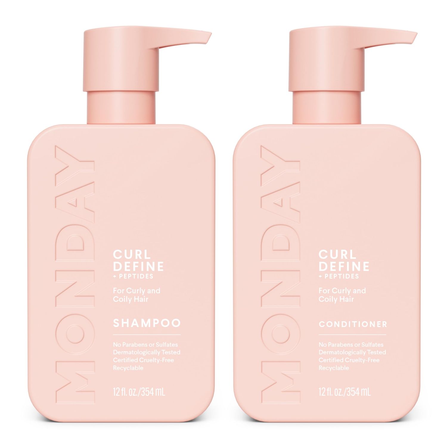 MONDAY HAIRCARE Curl Define Shampoo  Conditioner Set (2 Pack) 12oz Each, Nourishing Curls, Tames Frizz, Enhances Shine with Coconut Oil and Shea Butter, 100% Recyclable Bottles