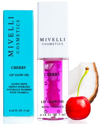 MIVELLI Lip Glow Oil Tinted Lip Oil Moisturizing, Hydrating, Non-Sticky Lip Stain, Gift, Plumping Lip Gloss for Dry Lips with Fruit Extract (Cherry Tinted with Stain)