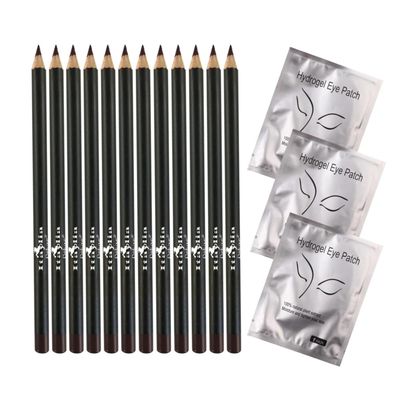 Italia Deluxe 12 pcs Eyeliner Pencil, Ultra Fine, Creamy, High-pigmented, Long-lasting  3 pair Hydrogel Eye Patch for Lash Extensions (Dark Brown)
