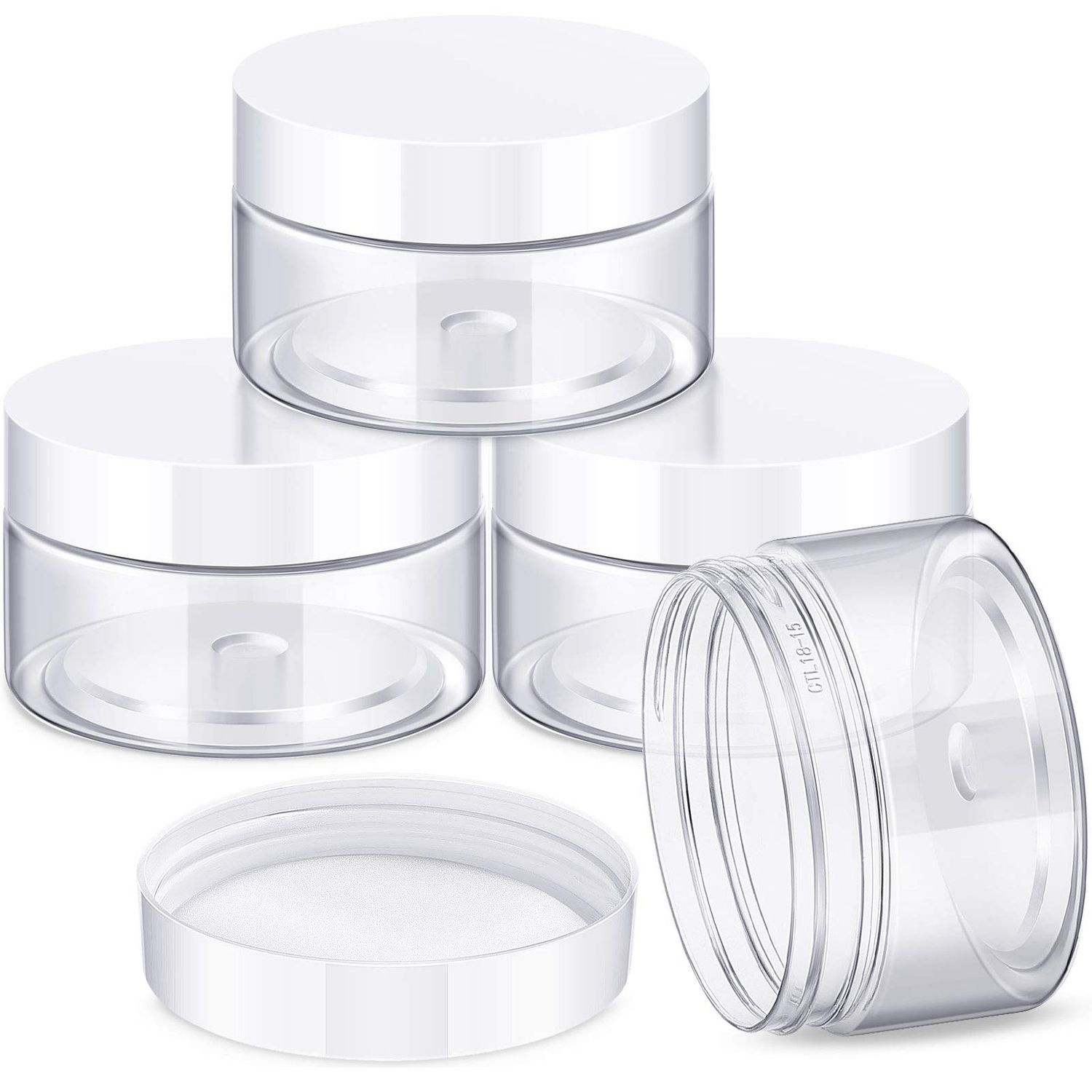 Patelai 4 Pieces Round Clear Wide-mouth Leak Proof Plastic Container Jars with Lids for Travel Storage Makeup Beauty Products Face Creams Oils Salves Ointments DIY Making or Others (White,1 Ounce)