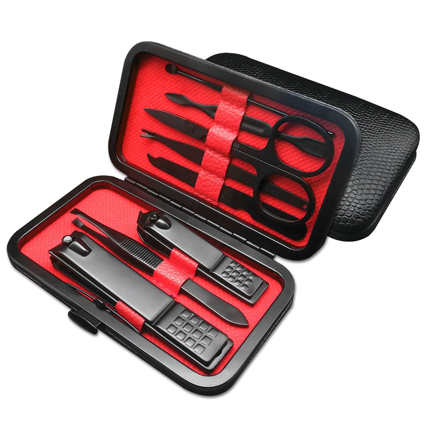 8 PCS Premium Manicure Set, AULLUA Nail Clippers, Professional Grooming Gift Kit, Pedicure Kit, Stainless Steel Facial, Cuticle, Nail Care Tools with Luxurious Portable Travel Case, for Men &amp; Women