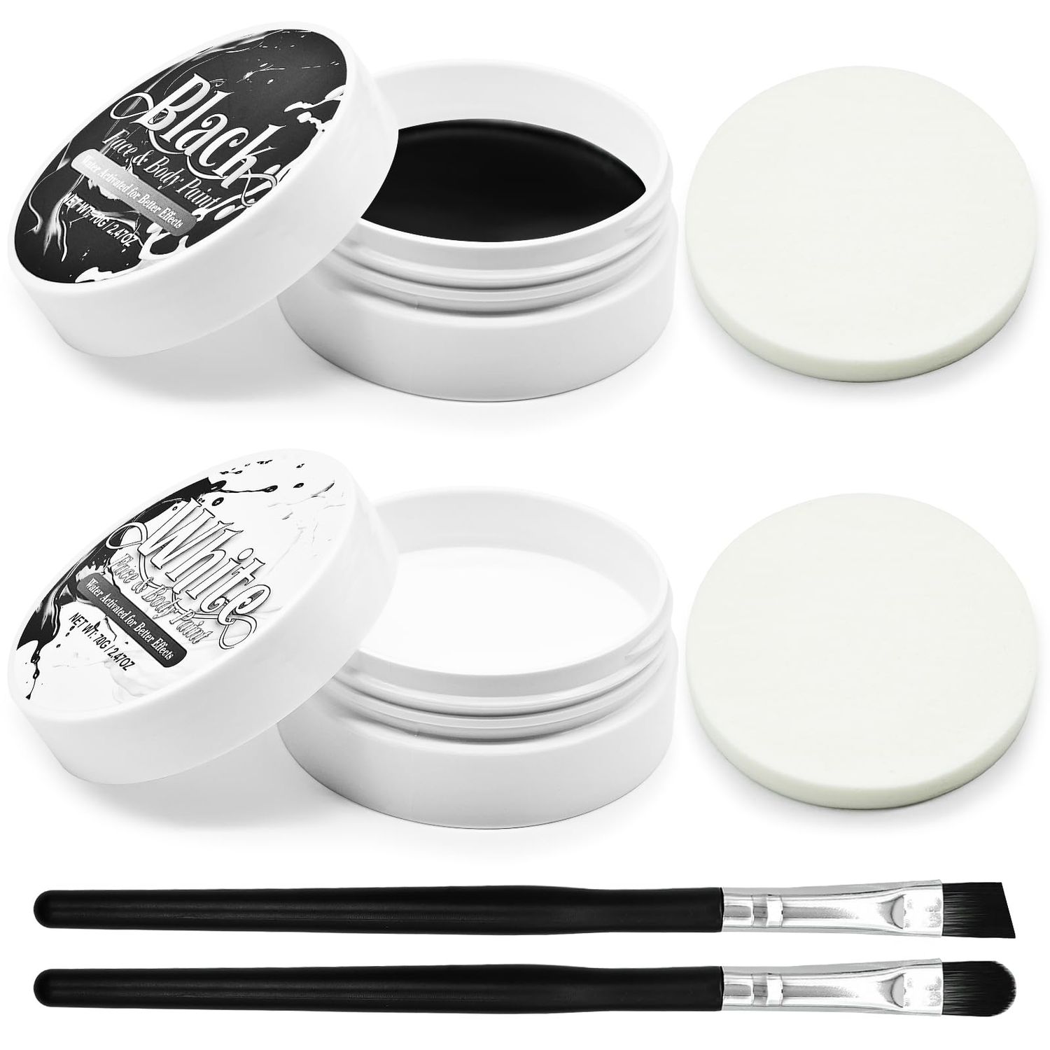 Black and White Face Paint Set - 2.47 oz Halloween Face Body Paint Skeleton Ghost Skull Cosplay Costume Professional SFX Corpse Special Effects Makeup Kit for Adults Kids Full Coverage Skin Paints