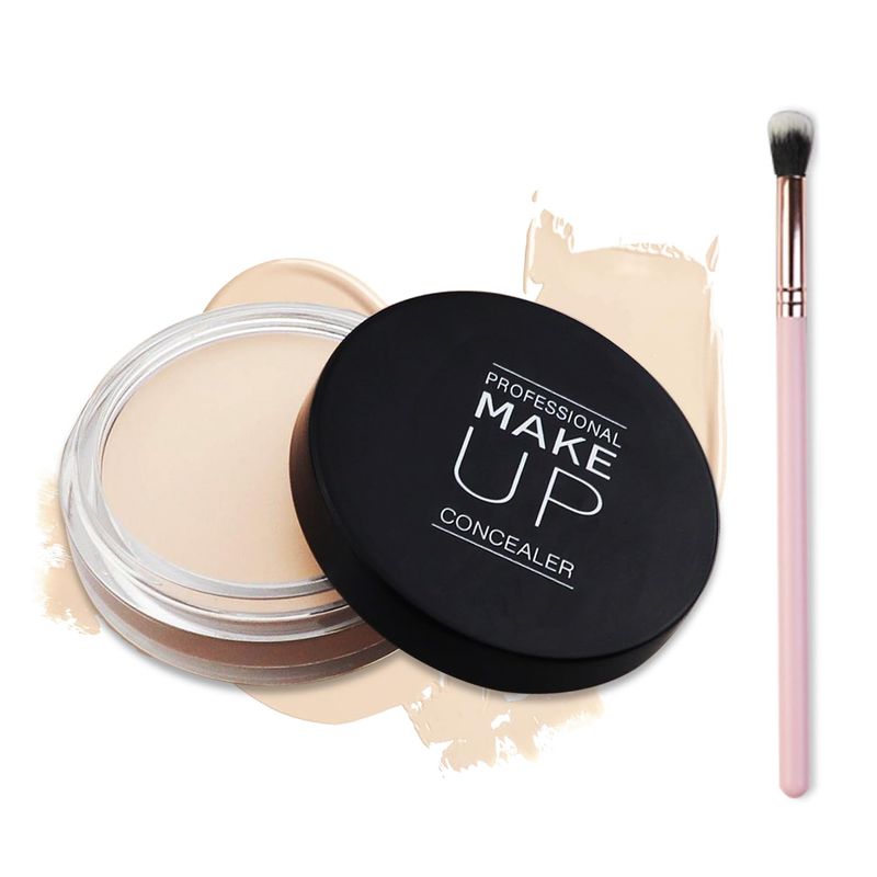 Cream Concealer Makeup Palette Matte Full Coverage Concealer with Brush Color Corrector Correcting Under Eye Concealer Palette for Dark Circles - 01 Ivory White