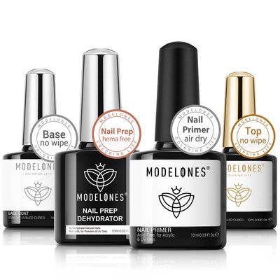 modelones Nail Dehydrator and Primer with Gel Base &amp; Top Coat Set, Acid Free Acrylic Nail Supplies Primer Glossy Gel Nail Polish Top Coat Starter Kit