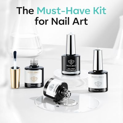 modelones Nail Dehydrator and Primer with Gel Base & Top Coat Set, Acid Free Acrylic Nail Supplies Primer Glossy Gel Nail Polish Top Coat Starter Kit