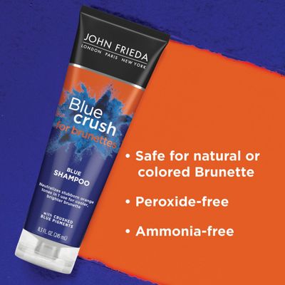 John Frieda Blue Crush Shampoo and Conditioner Set for Brassy Toned Brunettes, Crushes Brassy Tones, 8.3 Fl Oz (Pack of 2)