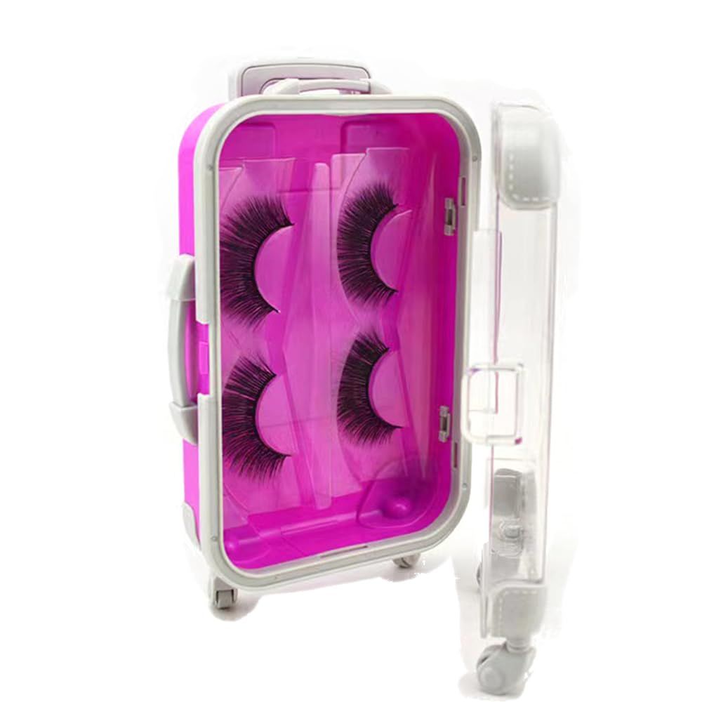 YiQiYi Fake Eyelash Organizer Case Eyelash Extension Mini Suitcase Lashes Organizer Packing Makeup Container Luaage Box for Women Travel 2 Eyelash Tray (Purple)