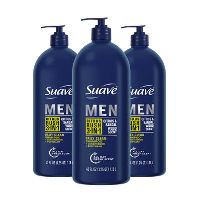 Suave Shampoo Conditioner Bodywash Men 3 in 1 Citrus &amp; Sandal Wood to Cleanse and Nourish Hair and Skin, 40 oz Pack of 3