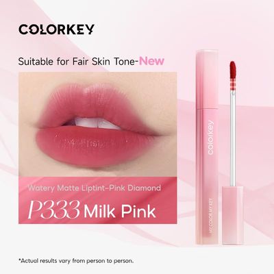COLORKEY Soft Matte Water Lip Tint, Matte Finishs, Long-Lasting, Moist Fit Without Stickiness, Moisturized, Waterproof, Liquid Lipstick, Nude lip color (P333 Milk Pink)