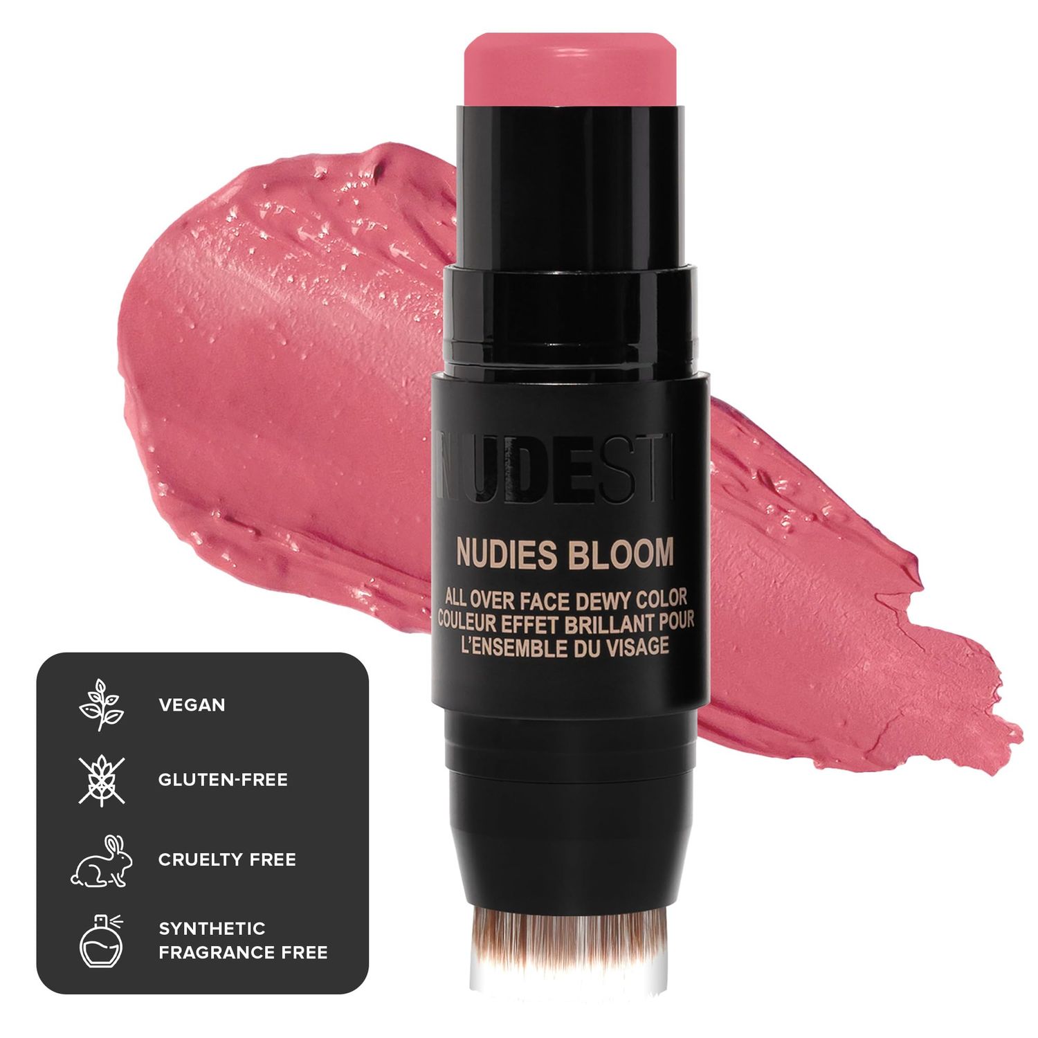 Nudestix Nudies Bloom Dewy and Radiant Cream Blush 3-in-1 All Over Face Colour For Cheeks, Eyes and Lips wBlending Brush (Bohemian Rose)