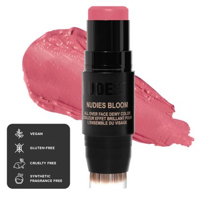 Nudestix Nudies Bloom Dewy and Radiant Cream Blush 3-in-1 All Over Face Colour For Cheeks, Eyes and Lips wBlending Brush (Bohemian Rose)