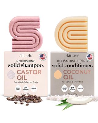 Kitsch Castor Oil Shampoo Bar &amp; Coconut Oil Deep-Moisturizing Conditioner Bar - Hydrating for Dull &amp; Dry Hair, Strengthen &amp; Restore Damage Hair, 2pc Set