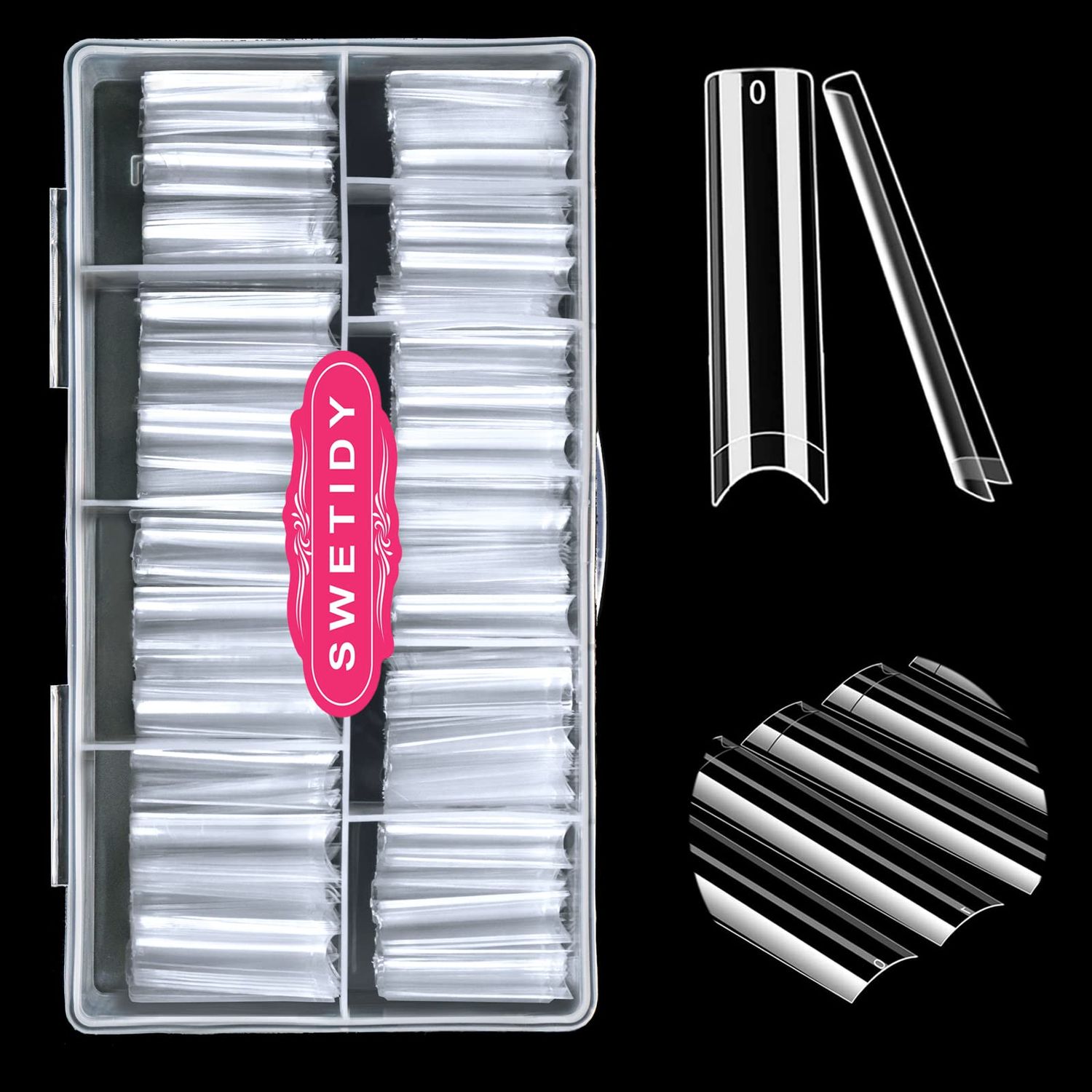 No C Curve Square Flat Nail Tips,SWETIDY 500Pcs XXL Extra Long Acrylic Clear Straight Tapered,Half Cover French Fake Nails for Nail Salon and DIY Nail Art 10 Sizes