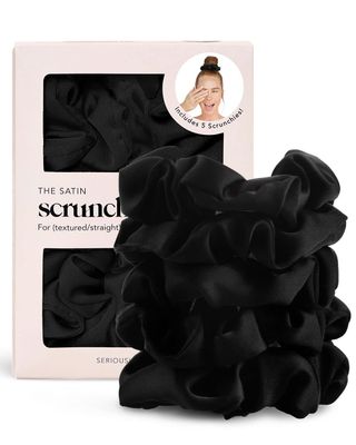 Kitsch Silk Scrunchies for Women - Satin Scrunchies for All Hair Types and Textures, No Crease Hair Ties for Girls, Perfect for Day or Night - 5 Pcs, Black