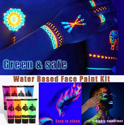Face & Body Painting Kit, 8 Colors UV Neon Body Paint, Liquid Painting Fluorescent Face Painting with 10 Painting Brush Set for Christmas, Music Festivals, Parties, Stage