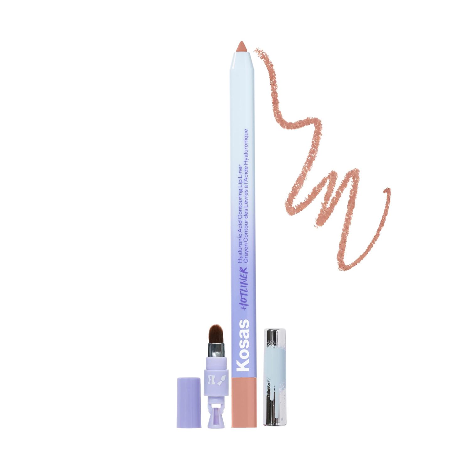 Kosas Hotliner Retractable Lip Liner Pencil with Built-In Brush &amp; Sharpener - Easy Contouring, Hydrating, Long-Lasting - Pigmented Creamy Texture for Plumping Lips - Hyaluronic Acid &amp; Konjac -100