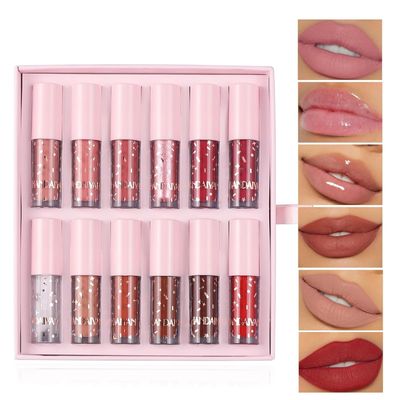 MAEPEOR 12Pcs Velvet Matte Liquid Lipstick Set Waterproof Long Lasting Quick-drying Non-Stick Cup Nude Lip Stain Kit