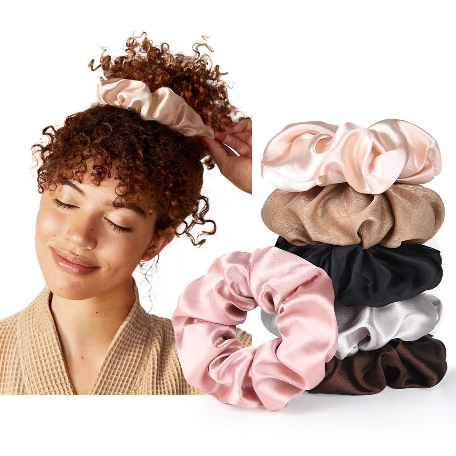 YANIBEST 6 Pack Glossy Satin Scrunchies - No Damage Hair Ties for Women and Girls, Silk Styling Scrunchies for Holiday