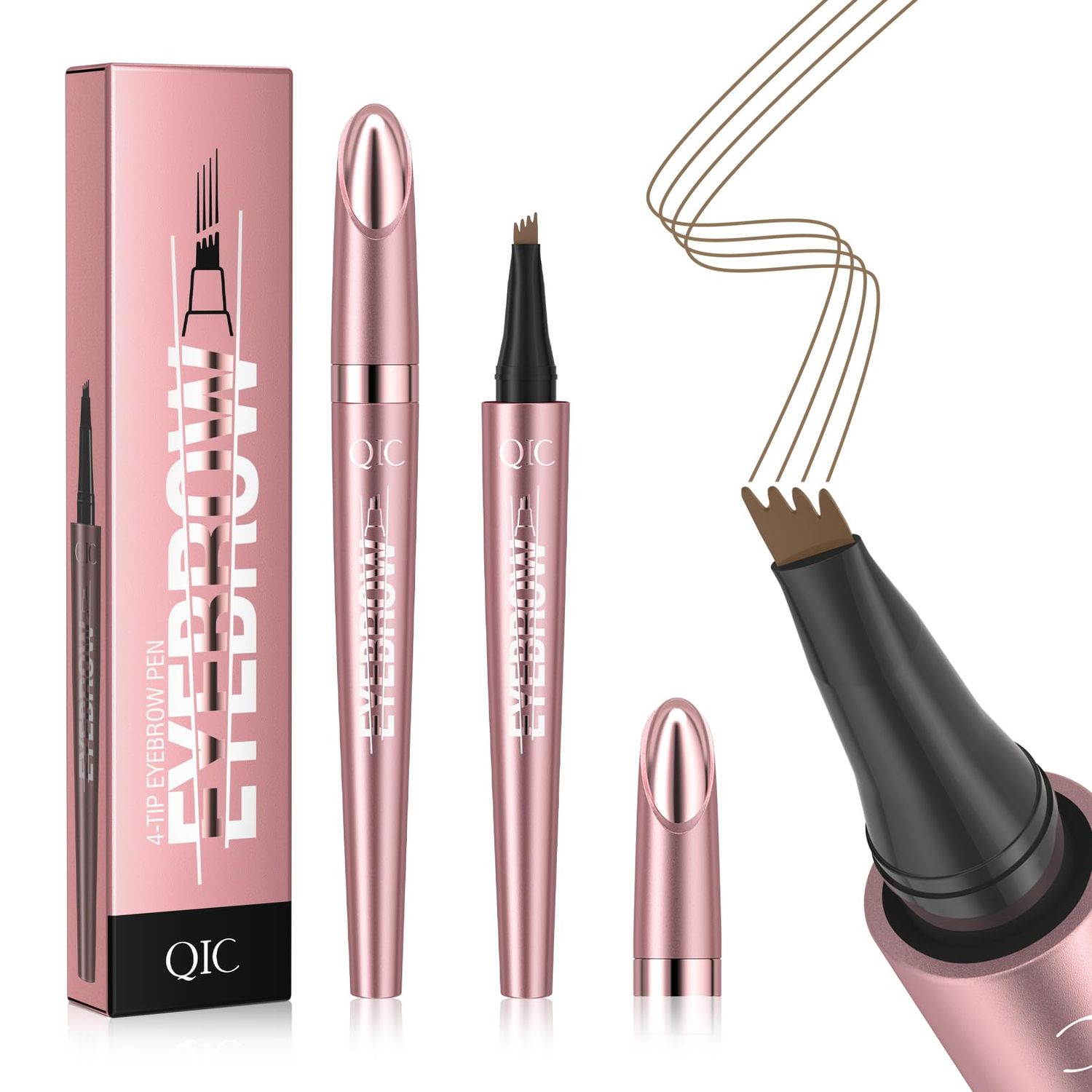 QIC Eyebrow 4 Tip Brow Pencil,3D Waterproof Microblading Eyebrow Tattoo Pencil 4 Fork Tip,Microblading Eyebrow Pen Magic Eyebrow Pencil Microblade Eyebrow Pencil with Micro-Fork Tip (Light Brown)