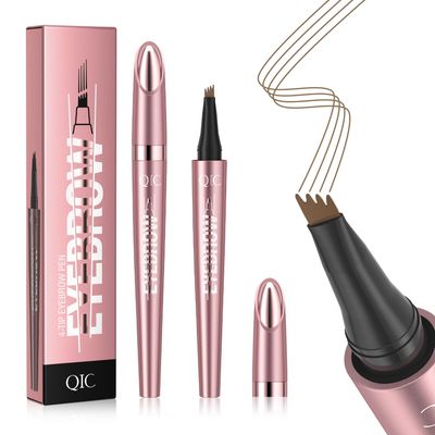 QIC Eyebrow 4 Tip Brow Pencil,3D Waterproof Microblading Eyebrow Tattoo Pencil 4 Fork Tip,Microblading Eyebrow Pen Magic Eyebrow Pencil Microblade Eyebrow Pencil with Micro-Fork Tip (Light Brown)