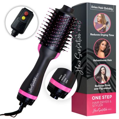 Hair Sensation Pro Blow Dryer Brush, 4 in 1 Styling Tools with ION Generator and Ceramic Coating for Fast Drying Hair Types, Pink