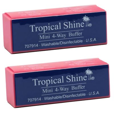Tropical Shine Mini 4 Way Buffer Block - Professional Nail Buffering Block for Shaping, Smoothing, and Polishing Nails - Portable Nail Care (2 Pack)