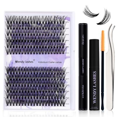 WENDY Lash Extension Kit Lash Clusters Kit D Curl Cluster Lashes 3040D Individual Lashes with Lash Bond and Seal Lash Applicator Lash Glue Remover Brush Eyelash Clusters(30D40D-D Kit,16-20mm)