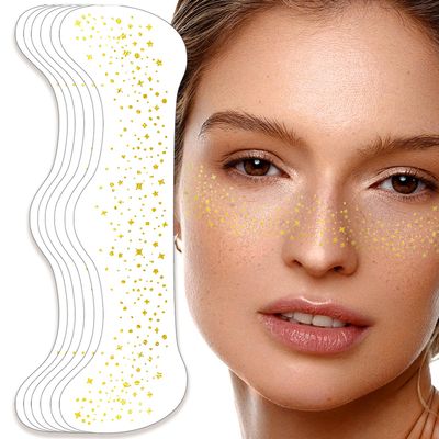 Makeup Patches - Gold - Glow Up Makeup Patches- Face Glitter Makeup Speckles - Face Glitter Speckles Patches - Cute Glitter Makeup Accessories for Women - Cosmetic Glitter for Face - 6 Count(Gold)