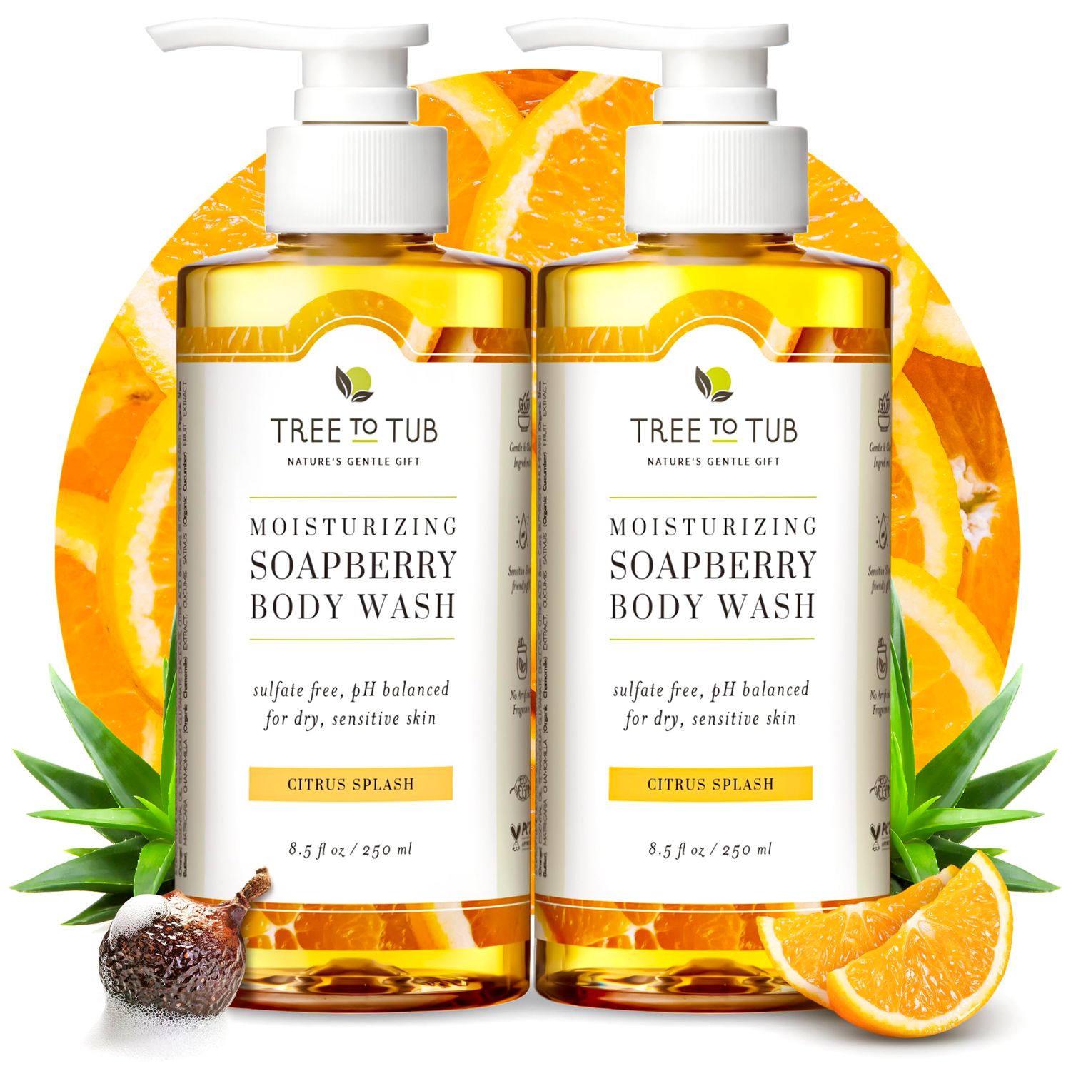 Tree to Tub Citrus Body Wash for Dry Skin &amp; Sensitive Skin - pH Balanced Moisturizing Body Wash, Hydrating Sulfate Free Body Soap for Women &amp; Men