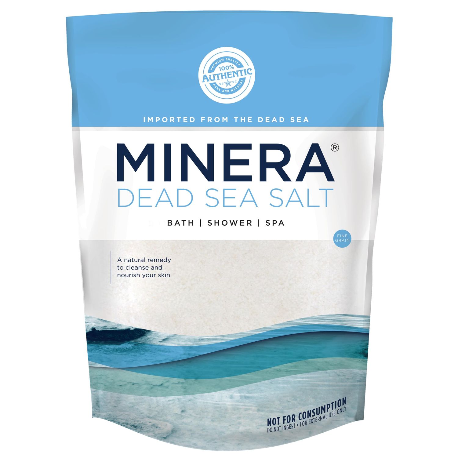 Minera Dead Sea Salt, 100% Pure &amp; Natural, 19 lbs. Fine Grain (0-1.7 mm) Bulk Bag, Easily Dissolving Dead Sea Salts for Soaking &amp; Bathing, Skin Nourishing Fine Sea Salt, Unscented