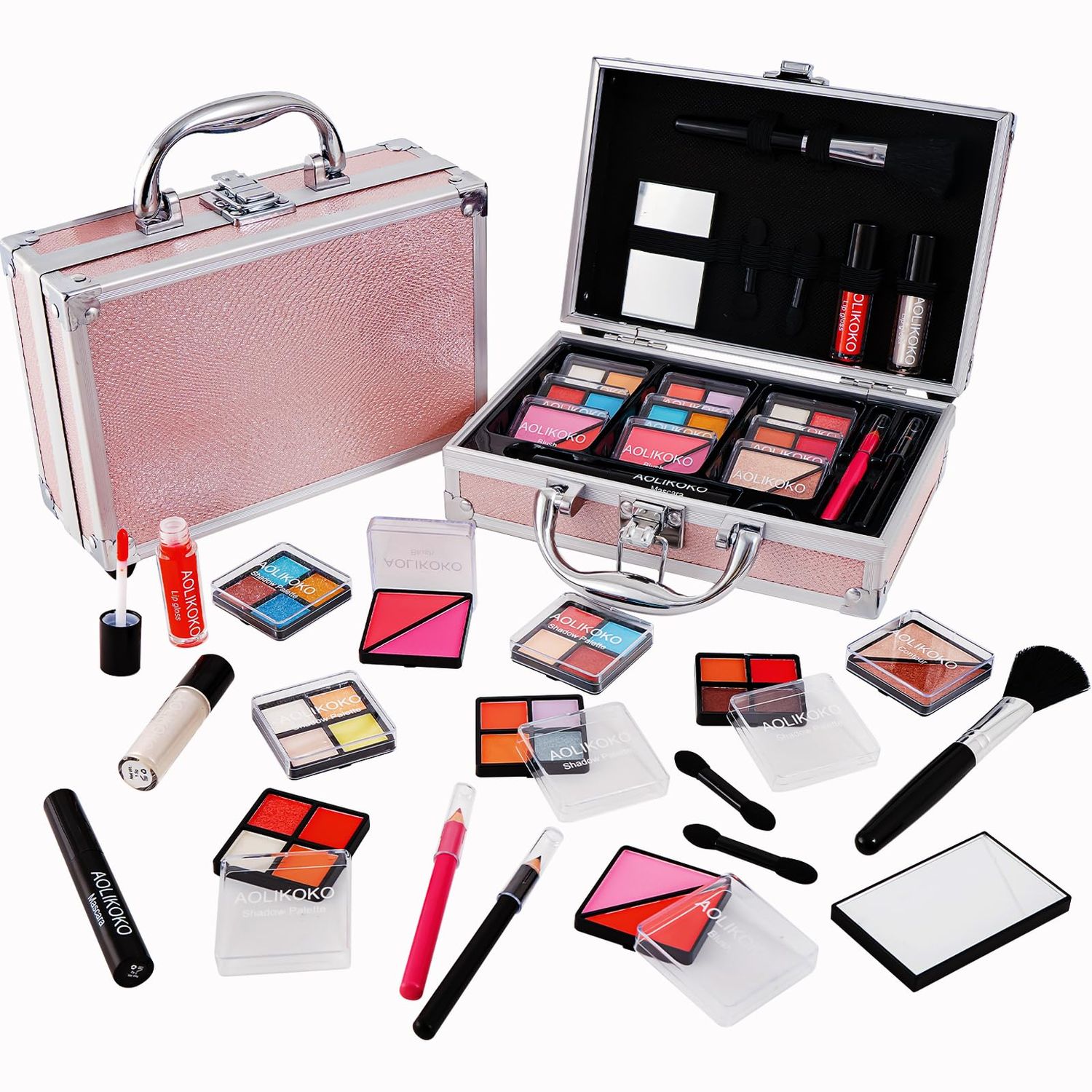 AOLIKOKO Makeup Kit for Teenager &amp; Women Full Kit, All in One Makeup Set With The Small Cosmetic Train Case, Professional Makeup Kit, Makeup Gift Set for Women Girls (pink)