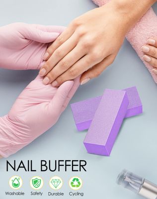 Maryton Nail Buffer Block, MediumFine Grit 100180 Finishing Buffers for Acrylic Nails Gel Polish Nails, 3 Way Professional Pedicure Manicure Buffer Kits, 5 Count (Purple)