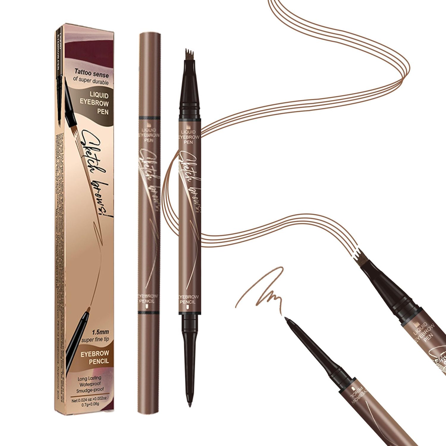 Microblading Eyebrow Pen, 2-in-1 Dual-Ended Magical Waterproof Eyebrow Pencil with 4-Prong Micro-Fork-Tip Applicator, Brow Pen for Women Creates Natural Looking Brows Effortlessly (Light Brown)