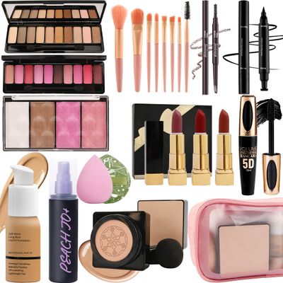 All in One Makeup Kit for Women Full Kit,Travel Makeup Kit for Teens,Makeup Gift Kit with Everything,Foundation Eyeshadow Lipstick Eyebrow Blush Powder, Christmas Make Up Gift Set for Beginner-E