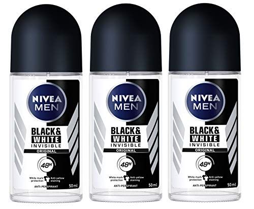 Nivea for Men Invisible for Black &amp; White 48 Hours Deodorant Roll on 50 Ml. 3 Pack l