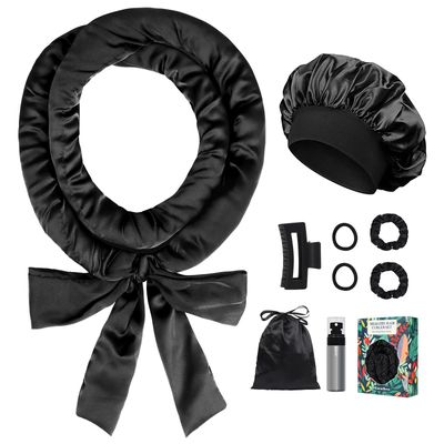 Gwabee Satin Heatless Curls Overnight Hair Curlers to Sleep In Hair Curler Rollers No Heat Hair Wrap for Curls Headband, 70&quot; Satin Heatless Curling Rod Set for Women Long Waves Hair Volume -Black 9PCS