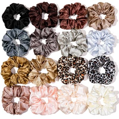 16 Scrunchies for Women - Satin Hair Ties and Bands, Big Ponytail Holders for Thick, Curly Hair, Cute No-Crease Pony Tails, No Damage