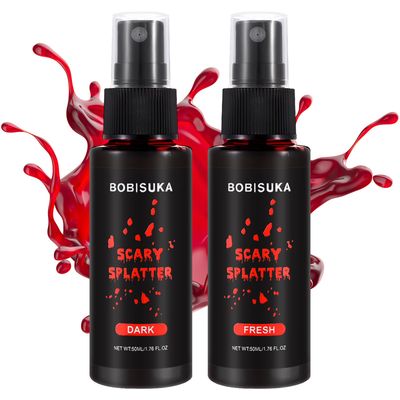 BOBISUKA 2PCS DarkFresh Fake Blood Spray Set- Realistic Effects Fake Blood Stage Blood for Halloween Costume Clothes Zombie Vampire and Monster SFX Makeup &amp; Dress Up