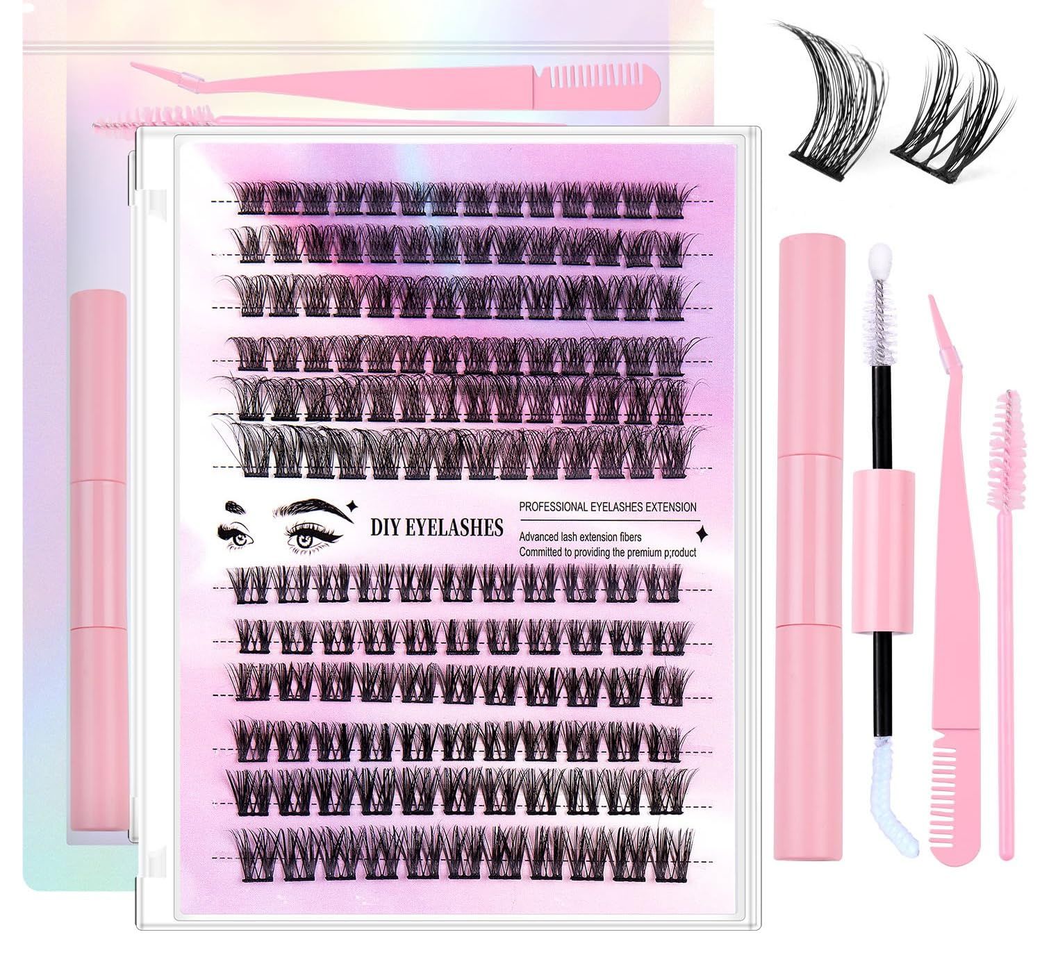 Fologoo False Eyelash Set - Natural Volume (Black Tool, 30D40D 150 Sets) (pink)