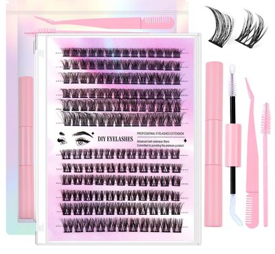 Fologoo False Eyelash Set - Natural Volume (Black Tool, 30D40D 150 Sets) (pink)